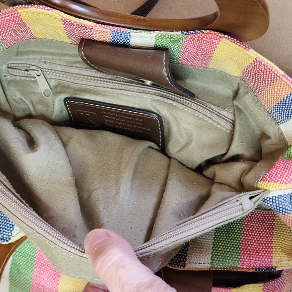 Fossil womens small fabric& tan double handle bag - Picture 10 of 12